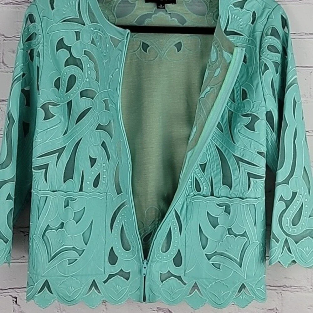 Weavz  Aquamarine colored polyurethane  zipper jacket. Size Small. - Picture 5 of 8